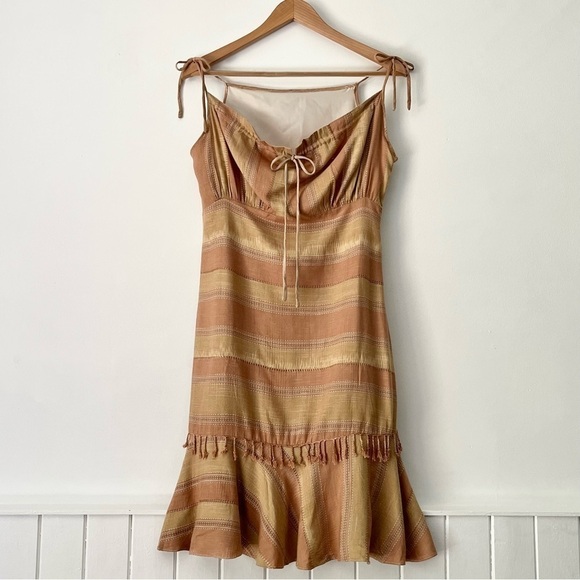 Striped Empire Waist Ruffle Fringe Hem Dress Size XS - Picture 1 of 9